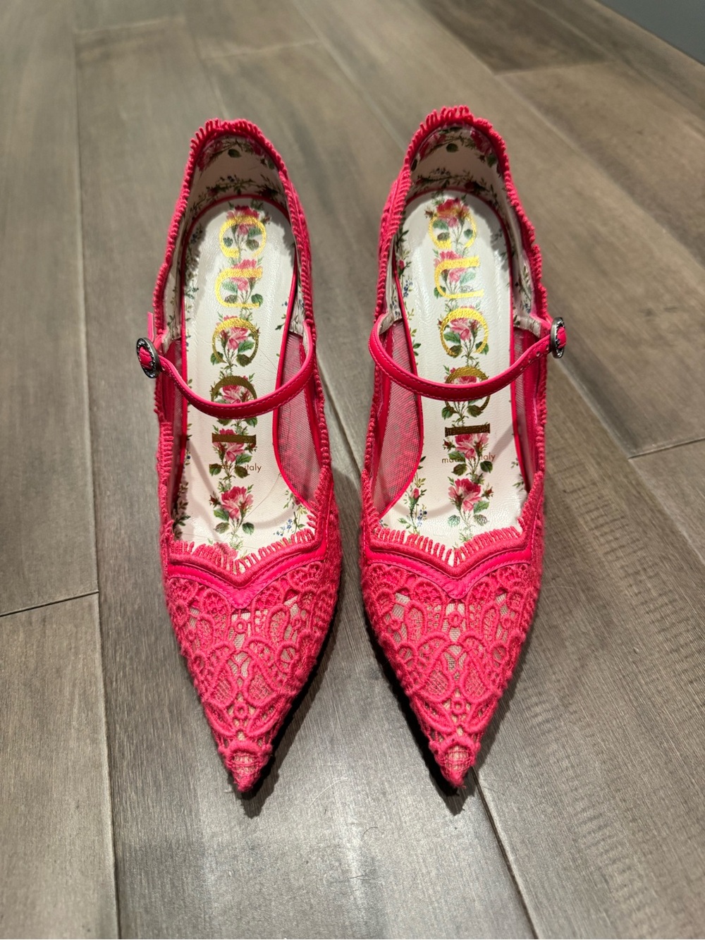 Women's Pink Virginia Lace Mary Jane Pointed Toe Heels